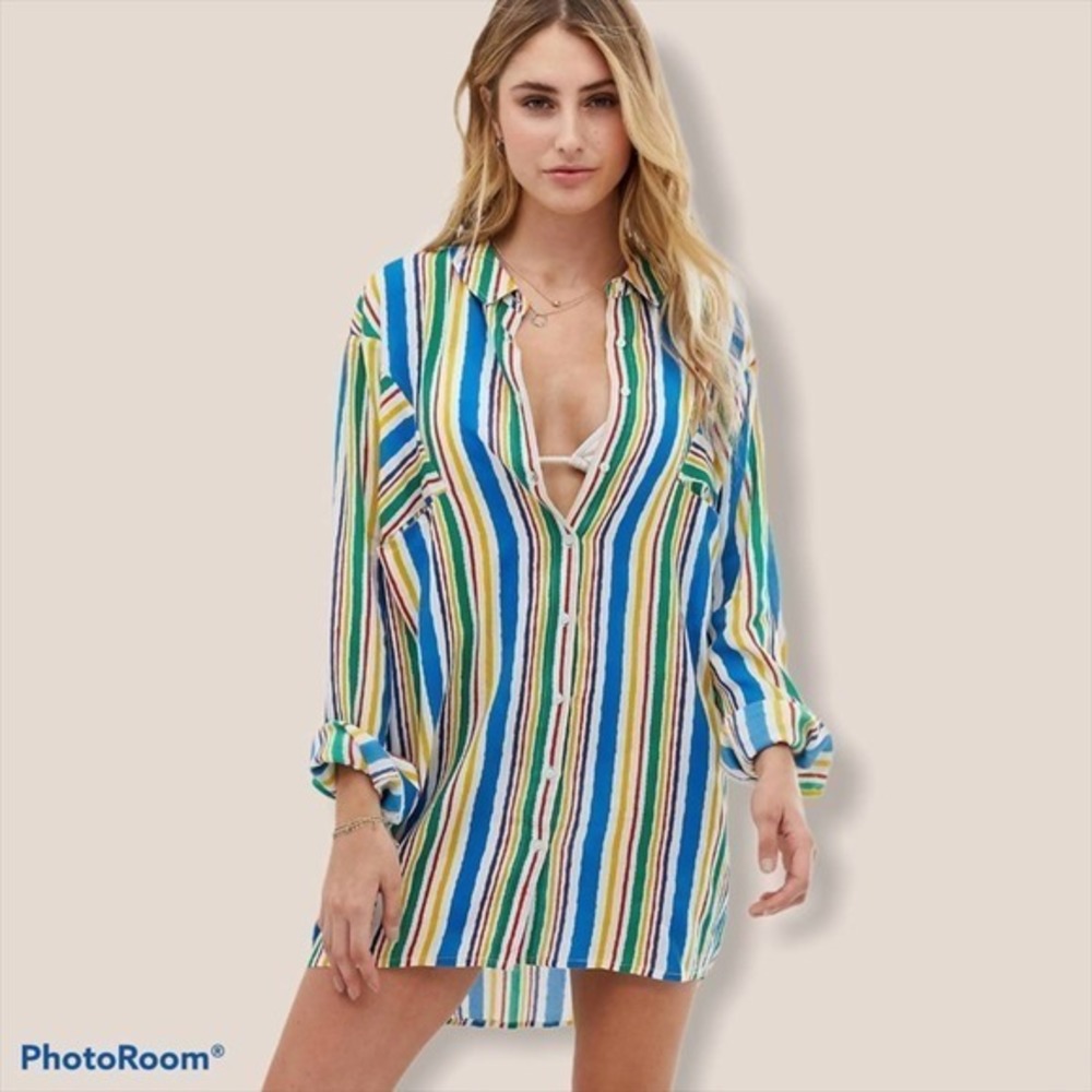 NWT Akasa exclusive multi stripe beach shirt 2
